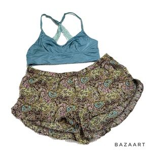 100% SILK Victorias Secret Pajama Shorts Aerie Lace bralette Bra crop top Small
